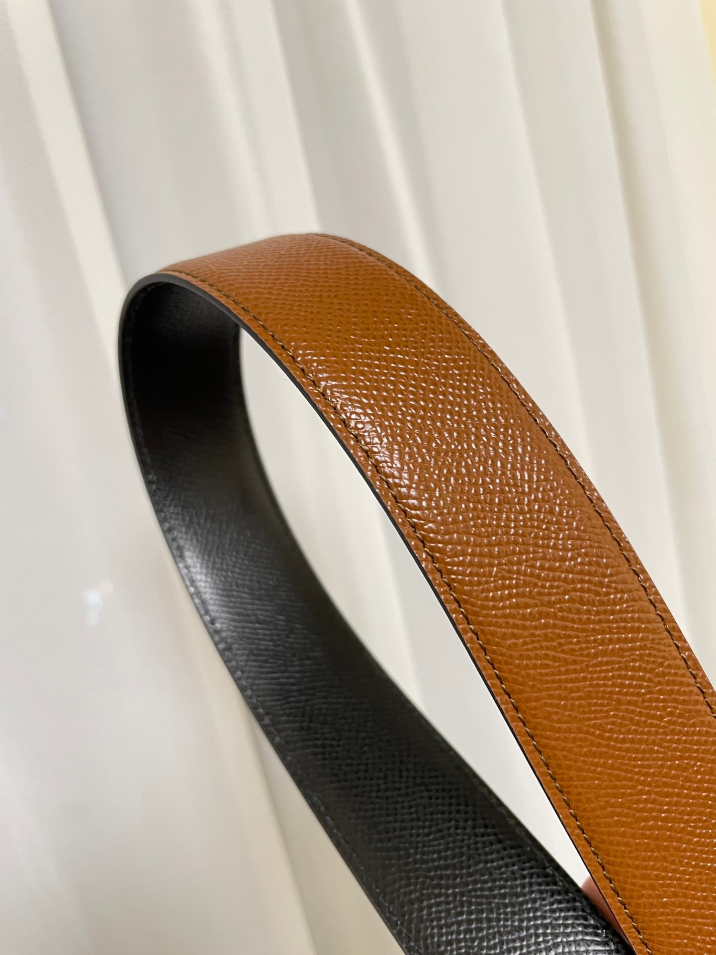 Full-grain leather belt, close up